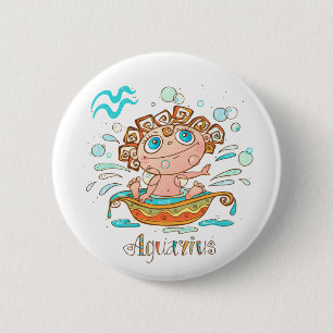 Cute Aquarius Bath Splashing 6 Cm Round Badge