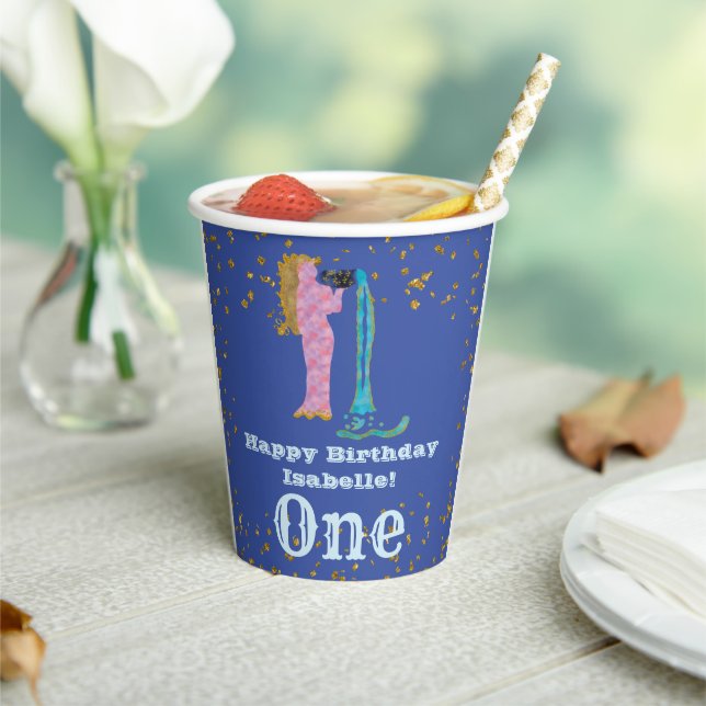 Cute Aquarius First Birthday & Gold Confetti  Paper Cups (Insitu)