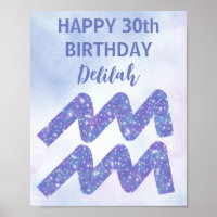 Cute Aquarius Personalized Purple Birthday Party