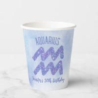 Cute Aquarius Purple Astrology Sign Birthday Party