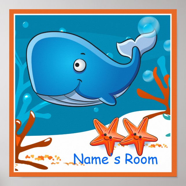 Cute Aquatic Whale Custom Kids Room Poster (Front)