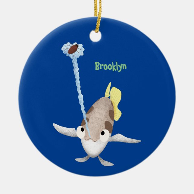 Cute Archerfish cartoon illustration Ceramic Tree Decoration (Front)