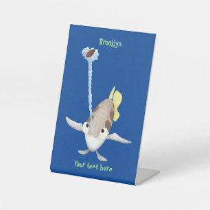 Cute Archerfish cartoon illustration Pedestal Sign