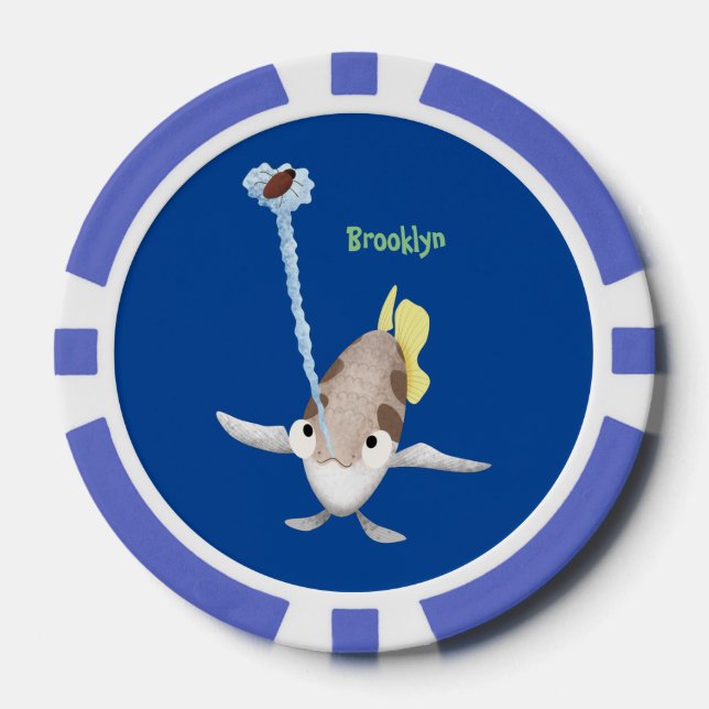 Cute Archerfish cartoon illustration  Poker Chips (Front)