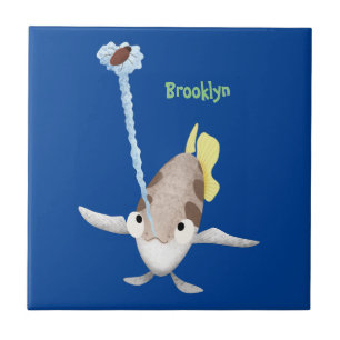 Cute Archerfish cartoon illustration Tile