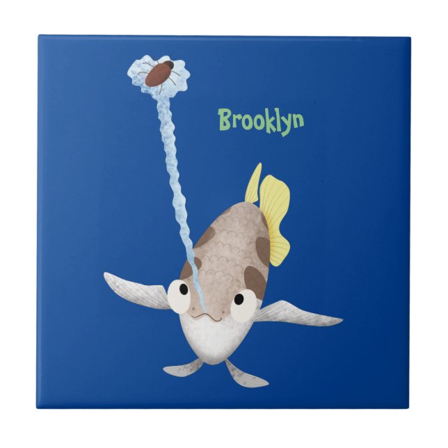 Cute Archerfish cartoon illustration  Tile (Front)