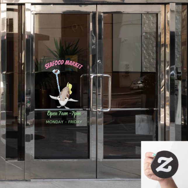 Cute Archerfish cartoon illustration Window Cling (Office Door)