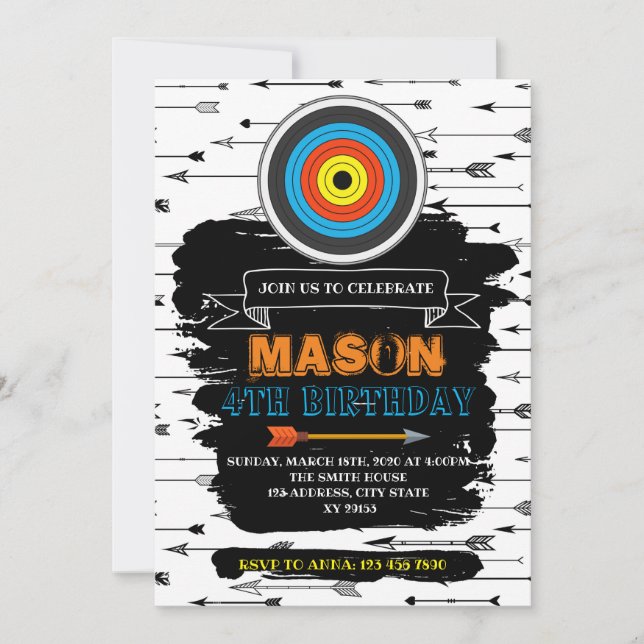 Cute archery party birthday invitation (Front)