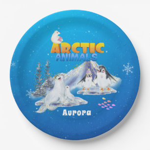 Cute Arctic Animals Custom Name        Paper Plate