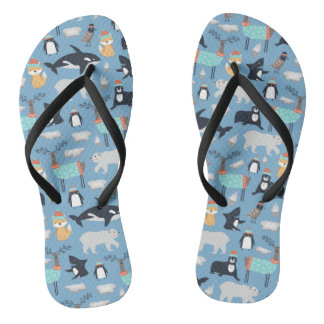 Cute Arctic Animals Seamless Pattern Flip Flops
