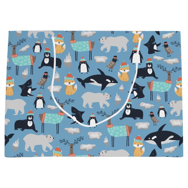 Cute Arctic Animals Seamless Pattern Large Gift Bag (Front)
