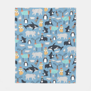 Cute Arctic Animals Seamless Pattern Tote Bag Fleece Blanket