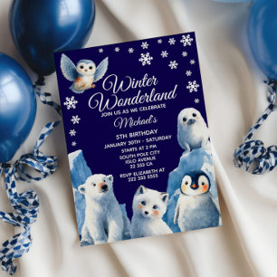 Cute Arctic Animals Winter Kids' Birthday Party Invitation