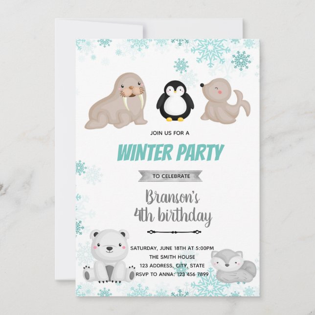 Cute arctic birthday invitation (Front)