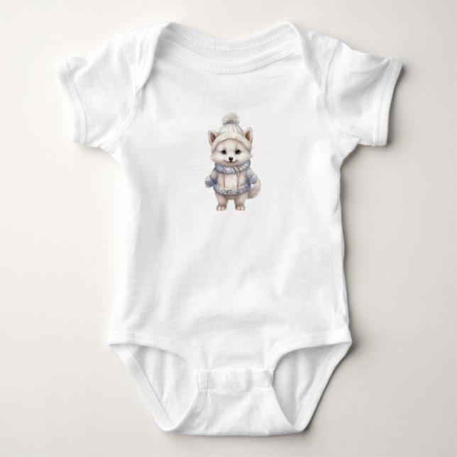 Cute Arctic Fox Baby Bodysuit (Front)
