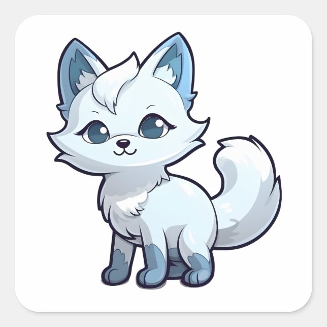 Cute Arctic Fox Comic Animal Character Square Sticker (Front)