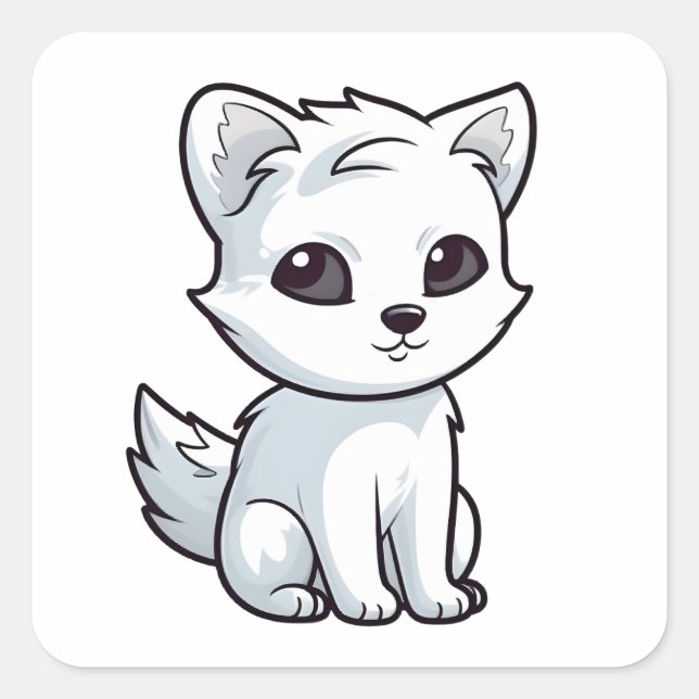 Cute Arctic Fox Comic Awesome Animal Character Square Sticker (Front)