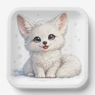 Cute Arctic Fox Cosy Positive Vibes Design Paper Plate