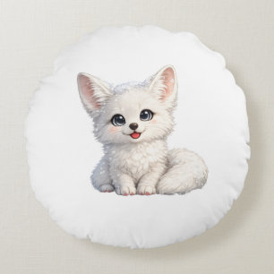 Cute Arctic Fox Cosy Positive Vibes Design Round Cushion