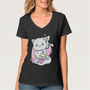 Cute Arctic Fox Drinks Strawberry Milk And Boba Bu T-Shirt