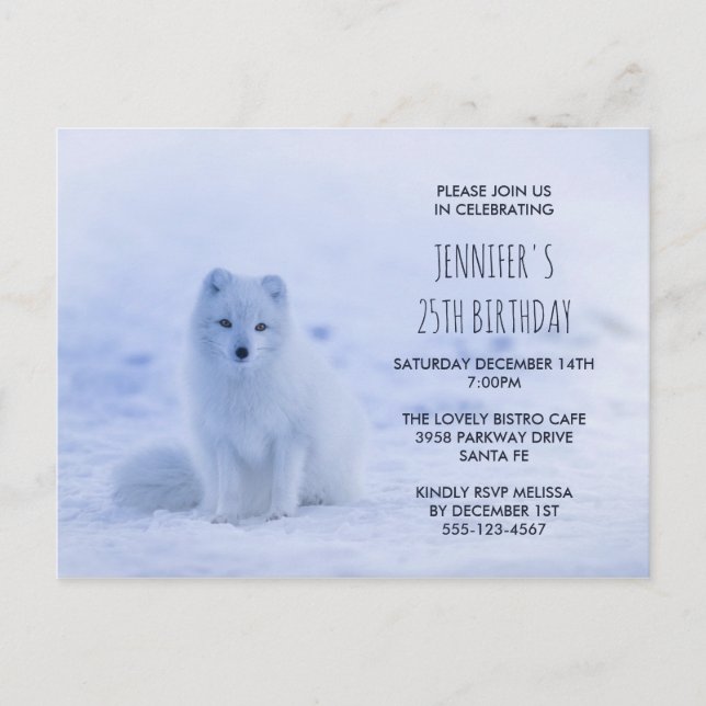 Cute Arctic Fox on Snow Birthday Party Postcard (Front)