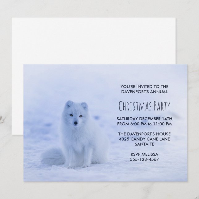 Cute Arctic Fox on Snow Christmas Party Invitation (Front/Back)