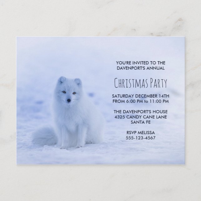 Cute Arctic Fox on Snow Christmas Party Postcard (Front)