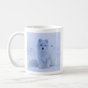 Cute Arctic Fox on Snowy Winter Background Coffee Mug