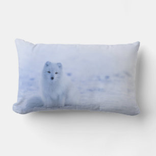 Cute Arctic Fox on Snowy Winter Background Lumbar Cushion