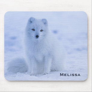 Cute Arctic Fox on Snowy Winter Background Mouse Mat