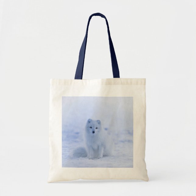 Cute Arctic Fox on Snowy Winter Background Tote Bag (Front)