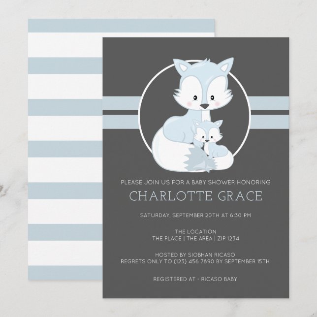 Cute Arctic Fox Personalised Baby Shower Invitation (Front/Back)
