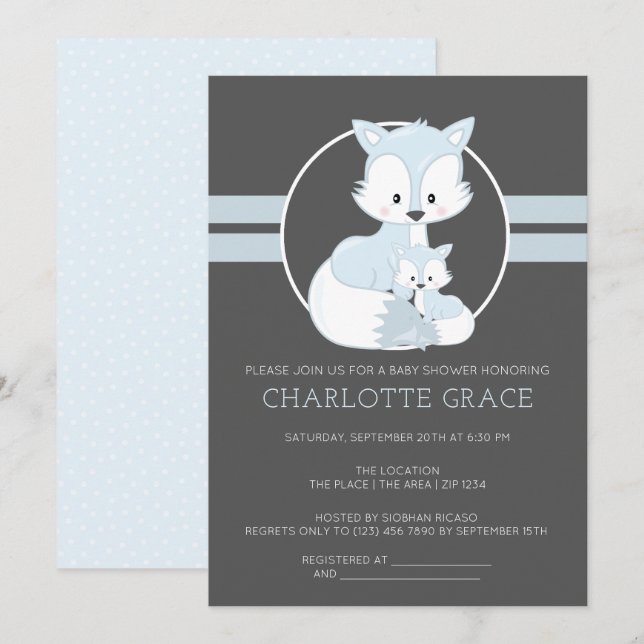 Cute Arctic Fox Personalised Baby Shower Invitation (Front/Back)