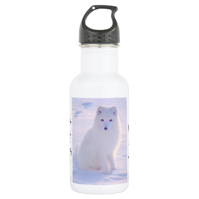 Cute Arctic Fox Winter Outdoor Scene Photo Design 532 Ml Water Bottle (Front)