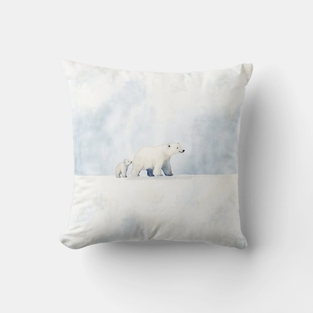 Cute arctic polar bear family cushion (Front)