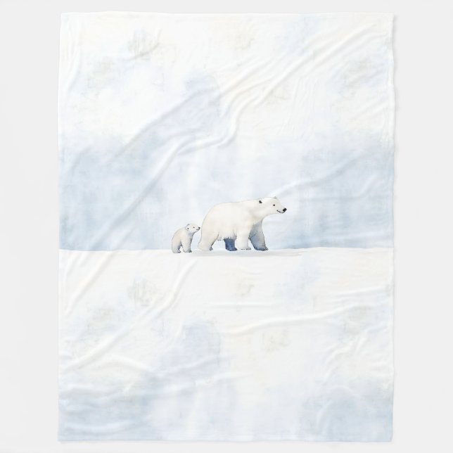 Cute arctic polar bear family fleece blanket (Front)
