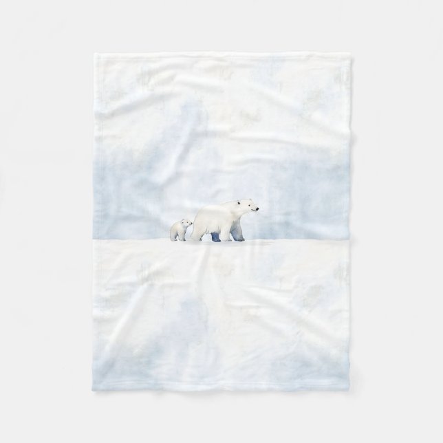 Cute arctic polar bear family fleece blanket (Front)