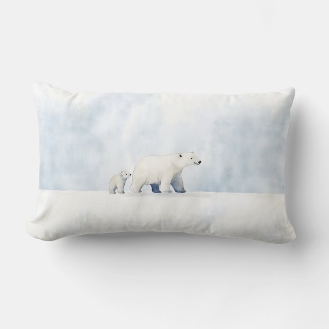 Cute arctic polar bear family lumbar cushion (Front)