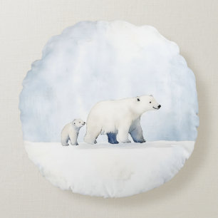 Cute arctic polar bear family round cushion