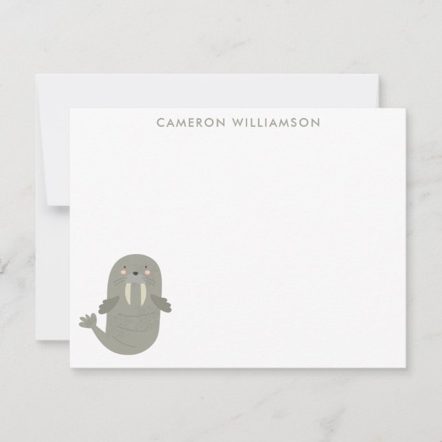 Cute Arctic Walrus Personalised Stationery Card (Front)