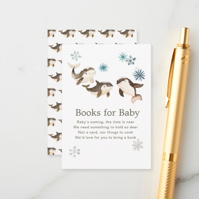 Cute Arctic Whale Baby Shower Books For Baby Enclosure Card (Front/Back In Situ)