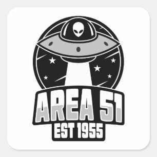 Cute Area 51 Alien Spacehip Retro Square Sticker