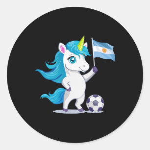 Cute Argentina Roots Unicorn Playing Soccer Argent Classic Round Sticker