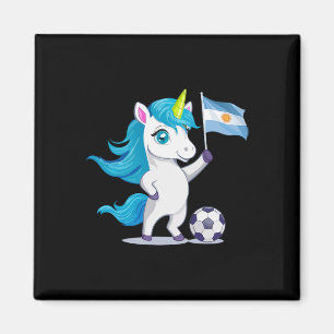 Cute Argentina Roots Unicorn Playing Soccer Argent Magnet