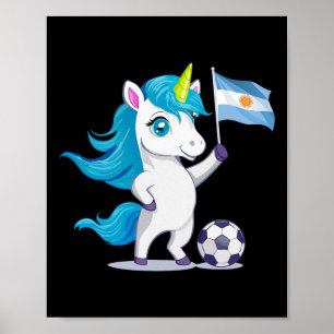 Cute Argentina Roots Unicorn Playing Soccer Argent Poster
