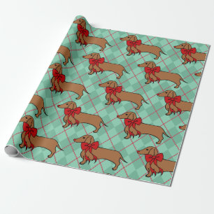 Cute Argyle Christmas Dachshund Dog Wrapping Paper