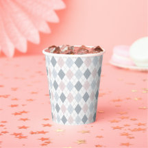 Cute Argyle Pink, Grey and White Paper Cups