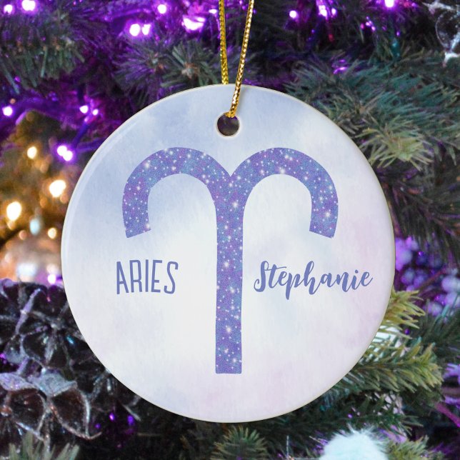 Cute Aries Astrology Sign Custom Christmas Ceramic Tree Decoration (Creator Uploaded)