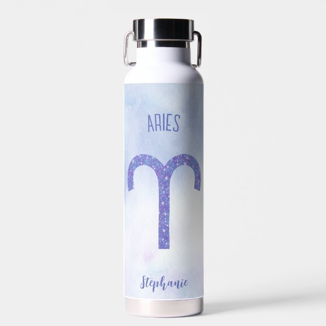Cute Aries Astrology Sign Personalised Water Bottle (Front)