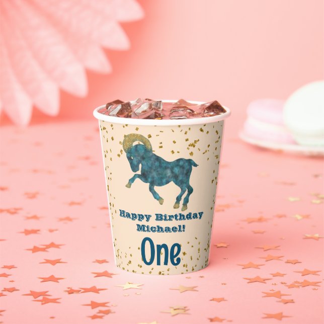Cute Aries First Birthday & Gold Confetti  Paper Cups (Insitu)